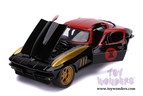 Jada Toys - Hollywood Rides | Marvel Avengers Black Widow Chevrolet® Corvette® (1966, 1/24 scale diecast model car, Black/Red) 31749/4