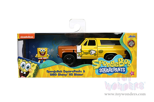 Jada Toys - Hollywood Rides | Chevy® K5 Blazer with SpongeBob SquarePants Figure (1980, 1/32 scale diecast model car, Brown/Yellow) 31798
