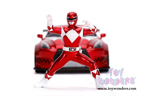 Jada Toys - Hollywood Rides | Nissan GT-R (R35) with Red Ranger figure (2009, 1/24, diecast model car, Red) 31908