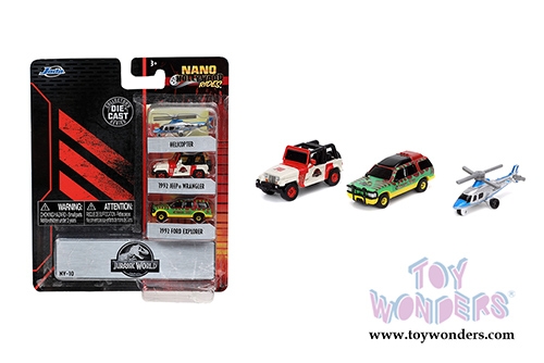 Jada Toys Nano Hollywood Rides | Jurassic World 3-Pack (1/65, diecast model car, Asstd.) 31955