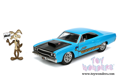 Jada Toys - Looney Toons | Plymouth Road Runner with Wile E. Coyote Figure (1970, 1/24, diecast model car, Blue/Black) 32038/4