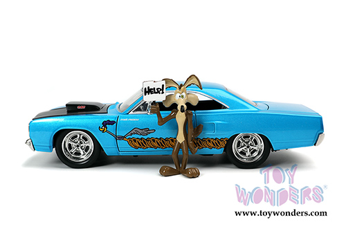 Jada Toys - Looney Toons | Plymouth Road Runner with Wile E. Coyote Figure (1970, 1/24, diecast model car, Blue/Black) 32038/4