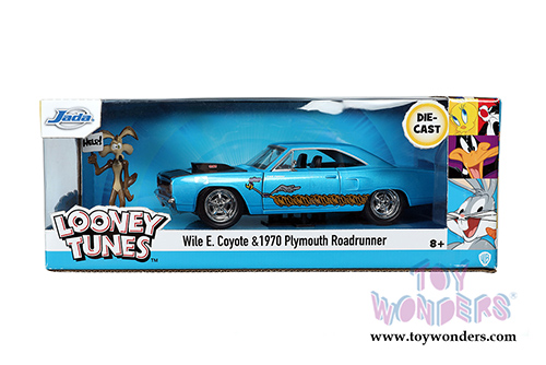 Jada Toys - Looney Toons | Plymouth Road Runner with Wile E. Coyote Figure (1970, 1/24, diecast model car, Blue/Black) 32038/4