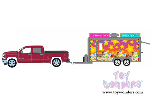 Greenlight - Hitch & Tow Series 7 - 2015 Chevrolet Silverado with State Fair Concession Trailer (1/64 scale diecast model car, Red) 32070A/48