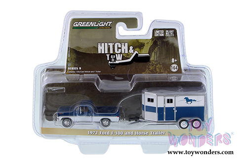 Greenlight - Hitch & Tow Series 9 | Ford F-100 and Horse Trailer (1972, 1/64 scale diecast model car, Blue w/White) 32090B