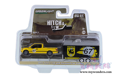 Greenlight - Hitch & Tow Series 9 | Ford F-150 and Enclosed Car Trailer (2015, 1/64 scale diecast model car, Yellow w/Black) 32090C