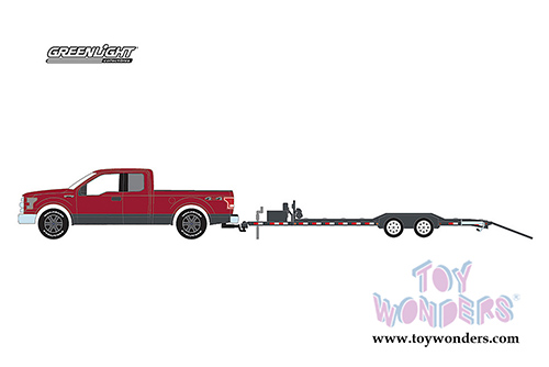 Greenlight - Hitch & Tow Series 11 | Ford F-150 with Heavy Duty Car Hauler (2015, 1/64 scale diecast model car, Burgundy) 32110C/48