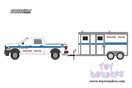 Greenlight - Hitch & Tow Series 11 | Dodge Ram 2500 and Horse Trailer Chicago Police Mounted Patrol (2017, 1/64 scale diecast model car, White/Blue) 32110D/48