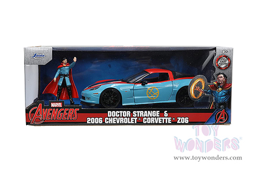 Jada Toys - Hollywood Rides | Marvel Avengers Chevrolet® Corvette® Z06 with Doctor Strange Diecast Figurine (2006, 1/24 scale diecast model car, Blue/Red) 32115