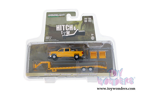 Greenlight - Hitch & Tow Series 13 | Chevrolet&reg; Silverado&trade; and Gooseneck Trailer (2015, 1/64 scale diecast model car, Yellow) 32130B/24