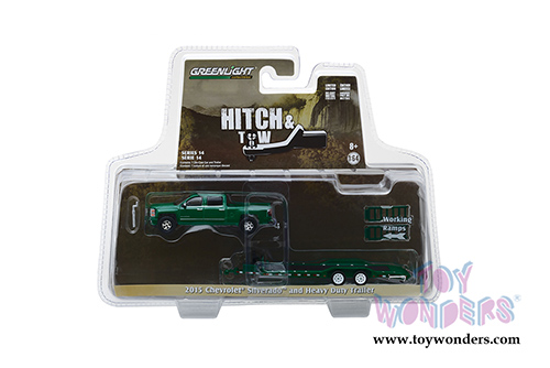 Greenlight - Hitch & Tow Series 14 | Chevrolet&reg; Silverado&trade; Pickup Truck and Heavy Duty Trailer (2015, 1/64 scale diecast model car, Metallic Green) 32140B/24