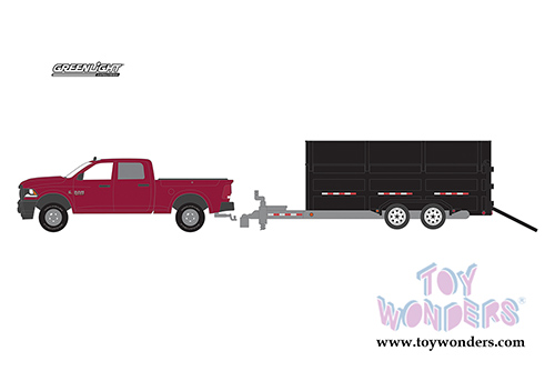 Greenlight - Hitch & Tow Series 14 | Ram 2500 and Double-Axle Dump Trailer (2017, 1/64 scale diecast model car, Red/Black) 32140D/24