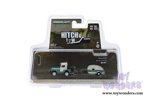 Greenlight - Hitch & Tow Series 16 | Jeep&reg; CJ-5 and Teardrop Trailer (1972, 1/64 scale diecast model car, Green/Cream) 32160B/24