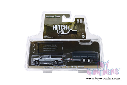 Greenlight - Hitch & Tow Series 16 | Nissan Titan XD Pro-4X Pickup Truck and Double-Axle Dump Trailer (2018, 1/64 scale diecast model car, Gray) 32160D/24