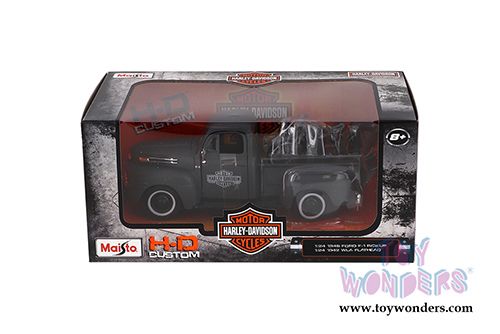 Maisto HD - Ford F-1 Pickup Harley-Davidson / WLA Flathead Motorcycle (1948/ 1942, 1/24 scale diecast model car, Black) 32185BK