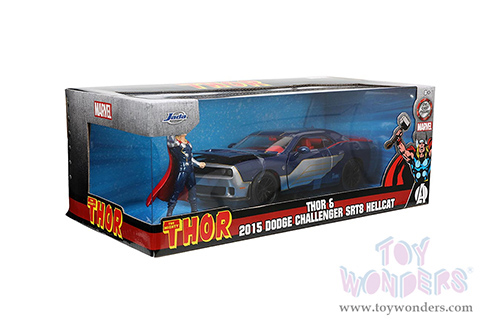 Jada Toys - Dodge Challenger SRT Hellcat with Marvel Thor Diecast Figure (2015, 1/24, diecast model car, Dark Blue) 32186
