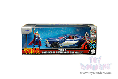 Jada Toys - Dodge Challenger SRT Hellcat with Marvel Thor Diecast Figure (2015, 1/24, diecast model car, Dark Blue) 32186
