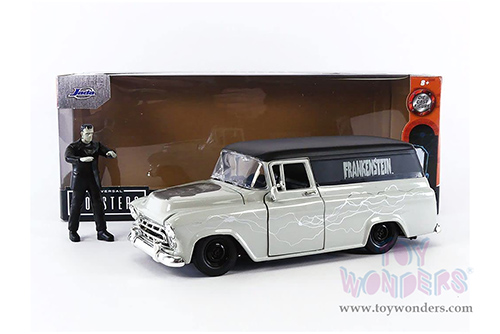 Jada Toys - Hollywood Rides | Universal Monsters Chevrolet® Suburban™ with Frankenstein Diecast Figure (1957, 1/24, diecast model toy, Gray/Black) 32191