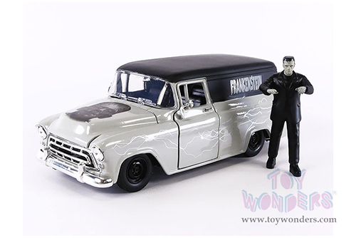 Jada Toys - Hollywood Rides | Universal Monsters Chevrolet® Suburban™ with Frankenstein Diecast Figure (1957, 1/24, diecast model toy, Gray/Black) 32191