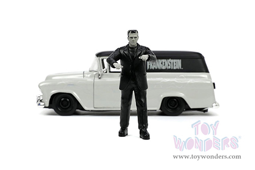 Jada Toys - Hollywood Rides | Universal Monsters Chevrolet® Suburban™ with Frankenstein Diecast Figure (1957, 1/24, diecast model toy, Gray/Black) 32191