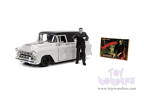 Jada Toys - Hollywood Rides | Universal Monsters Chevrolet® Suburban™ with Frankenstein Diecast Figure (1957, 1/24, diecast model toy, Gray/Black) 32191