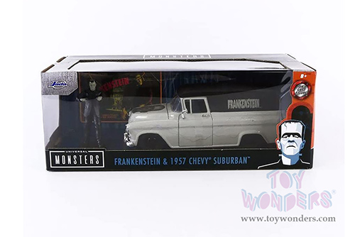 Jada Toys - Hollywood Rides | Universal Monsters Chevrolet® Suburban™ with Frankenstein Diecast Figure (1957, 1/24, diecast model toy, Gray/Black) 32191