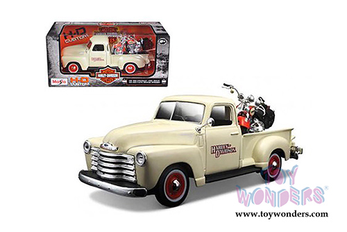 Maisto HD - Chevrolet&reg; 3100&trade; Pickup Truck Harley-Davidson / FLSTS Heritage&trade; Springer Motorcycle (1950/2001, 1/24 scale diecast model car/1/24 scale diecast model car, Cream & Orange) 32194