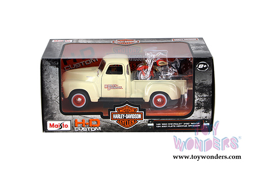 Maisto HD - Chevrolet&reg; 3100&trade; Pickup Truck Harley-Davidson / FLSTS Heritage&trade; Springer Motorcycle (1950/2001, 1/24 scale diecast model car/1/24 scale diecast model car, Cream & Orange) 32194