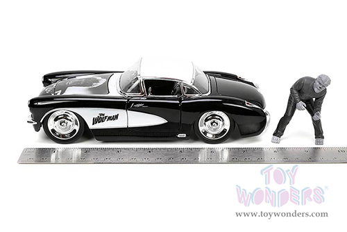 Jada Toys - Hollywood Rides | Chevrolet&reg; Corvette&trade; with Wolfman Diecast Figure "Universal Monsters" (1957, 1/24, diecast model car, Black/White) 32195/4