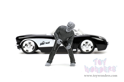 Jada Toys - Hollywood Rides | Chevrolet&reg; Corvette&trade; with Wolfman Diecast Figure "Universal Monsters" (1957, 1/24, diecast model car, Black/White) 32195/4