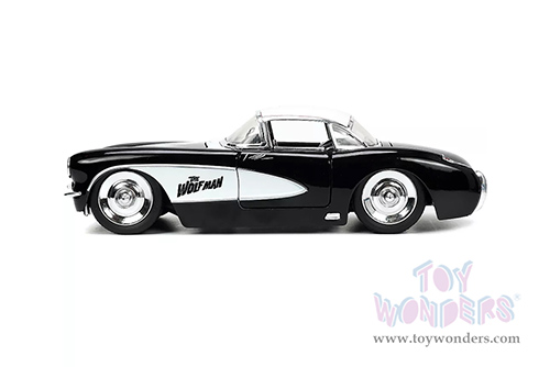 Jada Toys - Hollywood Rides | Chevrolet&reg; Corvette&trade; with Wolfman Diecast Figure "Universal Monsters" (1957, 1/24, diecast model car, Black/White) 32195/4