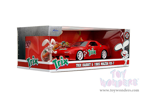 Jada Toys - Hollywood Rides | Mazda RX-7 RHD (Right Hand Drive) with Trix Rabbit Diecast Figure "Trix Cereal" (1985, 1/24, diecast model car, Red) 32199