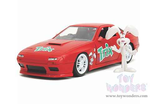 Jada Toys - Hollywood Rides | Mazda RX-7 RHD (Right Hand Drive) with Trix Rabbit Diecast Figure "Trix Cereal" (1985, 1/24, diecast model car, Red) 32199