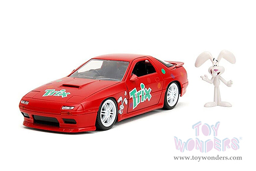 Jada Toys - Hollywood Rides | Mazda RX-7 RHD (Right Hand Drive) with Trix Rabbit Diecast Figure "Trix Cereal" (1985, 1/24, diecast model car, Red) 32199