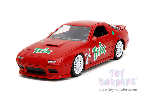 Jada Toys - Hollywood Rides | Mazda RX-7 RHD (Right Hand Drive) with Trix Rabbit Diecast Figure "Trix Cereal" (1985, 1/24, diecast model car, Red) 32199