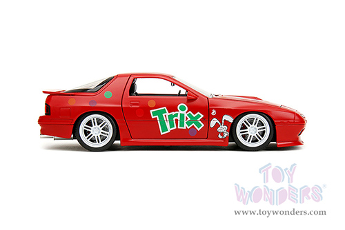 Jada Toys - Hollywood Rides | Mazda RX-7 RHD (Right Hand Drive) with Trix Rabbit Diecast Figure "Trix Cereal" (1985, 1/24, diecast model car, Red) 32199