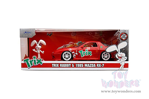 Jada Toys - Hollywood Rides | Mazda RX-7 RHD (Right Hand Drive) with Trix Rabbit Diecast Figure "Trix Cereal" (1985, 1/24, diecast model car, Red) 32199