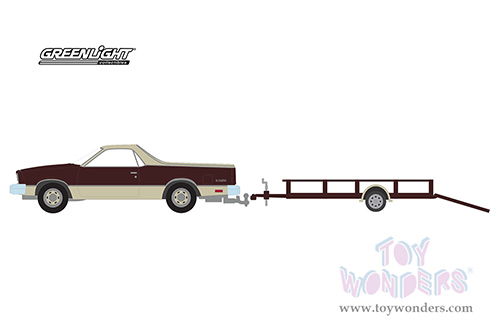 Greenlight - Hitch & Tow Series 24 | Chevrolet&reg; El Camino Conquista & Utility Trailer (1984, 1/64 scale diecast model car, Maroon Metallic/Beige) 32240B/24