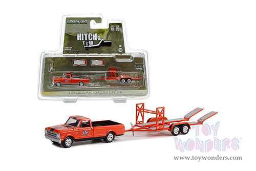 Greenlight - Hitch & Tow Series 26 | Chevrolet&reg; C-10 Pickup Truck Bed Cover and Tandem Car Trailer "STP" (1968, 1/64 scale diecast model car, Orange) 32260B/24