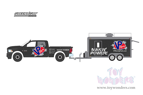 Greenlight - Hitch & Tow Series 27 | RAM 2500 Pickup Truck and Merchandise Trailer "VP Racing Fuels Makin’ Power!" (2018, 1/64 scale diecast model car, Black) 32270C/24
