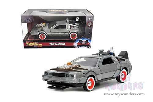 Jada Toys - Hollywood Rides | DeLorean DMC (Time Machine) "Back to the Future Part III" (1990 Movie) (1/32 scale diecast model car, Brushed Metal) 32290