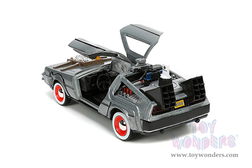 Jada Toys - Hollywood Rides | DeLorean DMC (Time Machine) "Back to the Future Part III" (1990 Movie) (1/32 scale diecast model car, Brushed Metal) 32290