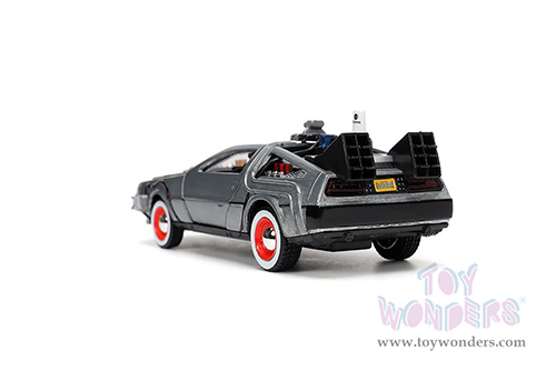 Jada Toys - Hollywood Rides | DeLorean DMC (Time Machine) "Back to the Future Part III" (1990 Movie) (1/32 scale diecast model car, Brushed Metal) 32290