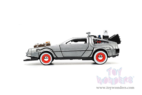 Jada Toys - Hollywood Rides | DeLorean DMC (Time Machine) "Back to the Future Part III" (1990 Movie) (1/32 scale diecast model car, Brushed Metal) 32290