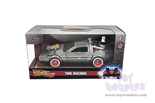 Jada Toys - Hollywood Rides | DeLorean DMC (Time Machine) "Back to the Future Part III" (1990 Movie) (1/32 scale diecast model car, Brushed Metal) 32290