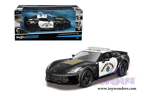 Maisto Design - Authority | Corvette&reg; Z06 Highway Patrol Police Car (2015, 1/24 scale diecast model car, Black/White) 32516BK