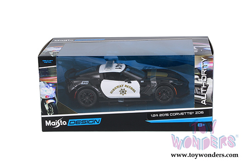 Maisto Design - Authority | Corvette&reg; Z06 Highway Patrol Police Car (2015, 1/24 scale diecast model car, Black/White) 32516BK