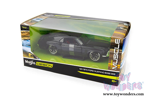 Maisto Design - Classic Muscle | Ford Mustang Boss 302 Hardtop (1970, 1/24 scale diecast model car, Black) 32535BK
