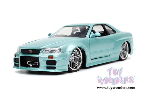 Jada Toys Fast & Furious - Brian's Nissan Skyline GT-R (BNR34) RHD (Right Hand Drive) Hardtop (1/24 scale diecast model car, Turquoise) 32608/4