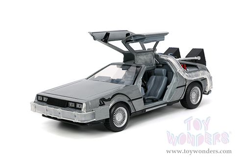 Jada Toys - Hollywood Rides | Back to the Future Part I De Lorean Time Machine with lights (1/24 scale diecast model car, Bare Metal) 32911/4